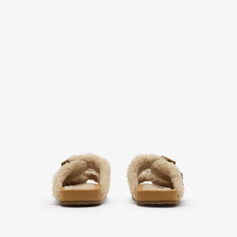 Check Shearling Urchin Sandals in Jute beige - Women | Burberry® Official