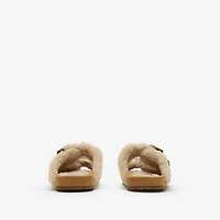 Check Shearling Urchin Sandals in Jute beige - Women | Burberry® Official