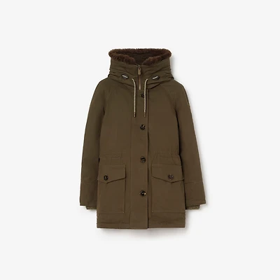 Shearling Trim Gabardine Parka in Juniper green - Women | Burberry® Official