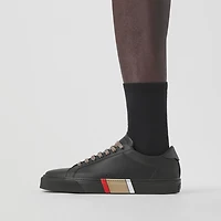 Stripe Detail Leather Sneakers in Black - Men | Burberry® Official