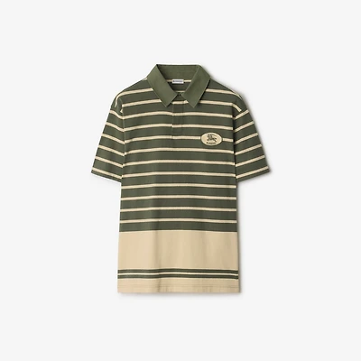 Striped Cotton Polo Shirt in Yew green - Men | Burberry® Official