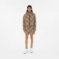 Cropped Reversible Check Hooded Jacket in Sand - Women, Nylon | Burberry® Official