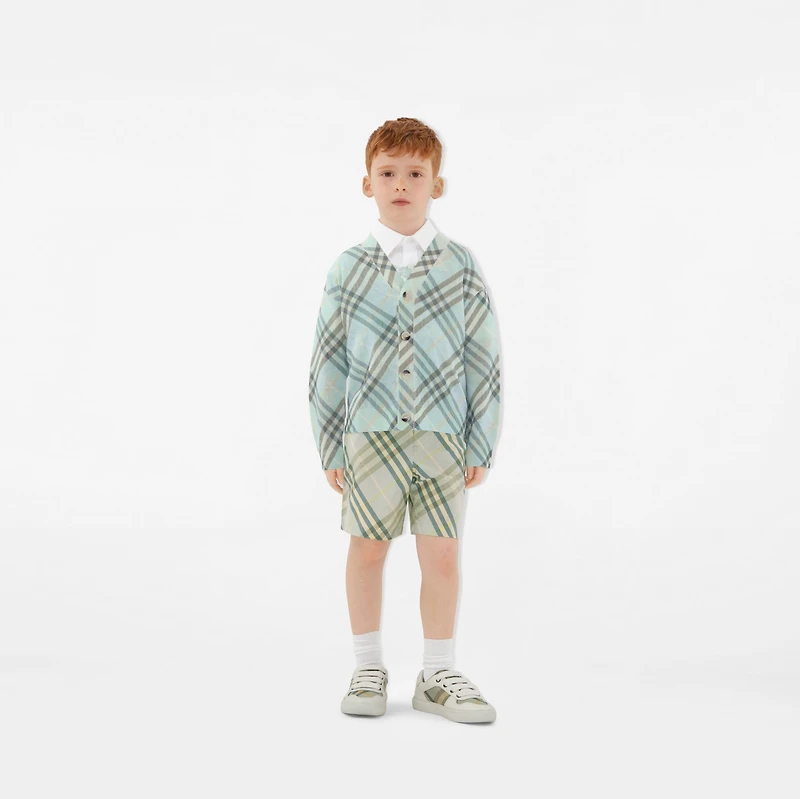 Check Linen Blend Cardigan in Breeze | Burberry® Official