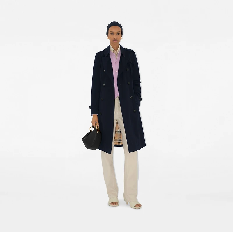 Long Chelsea Heritage Trench Coat in Coal blue - Women, Cotton Gabardine | Burberry® Official