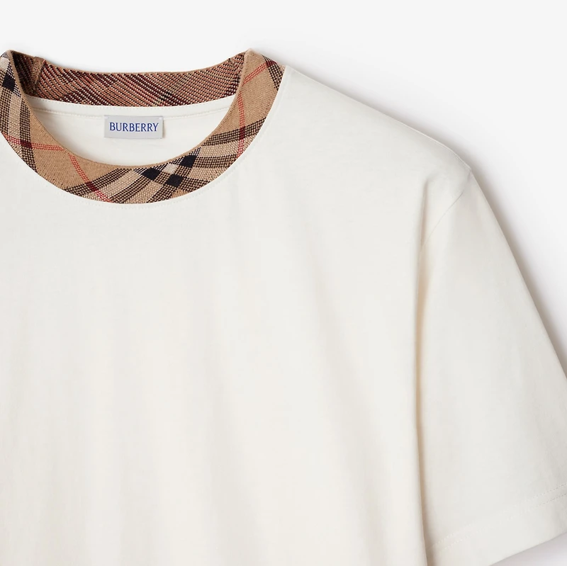 Check Trim Cotton T-shirt in Chalk white - Men | Burberry® Official