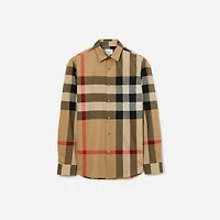 Slim Fit Check Cotton Shirt in Archive beige