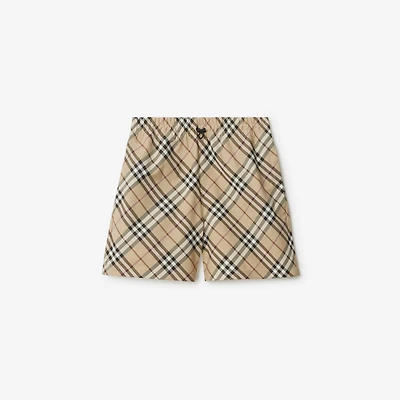 Check Shorts in Alabaster - Women, Nylon | Burberry® Official