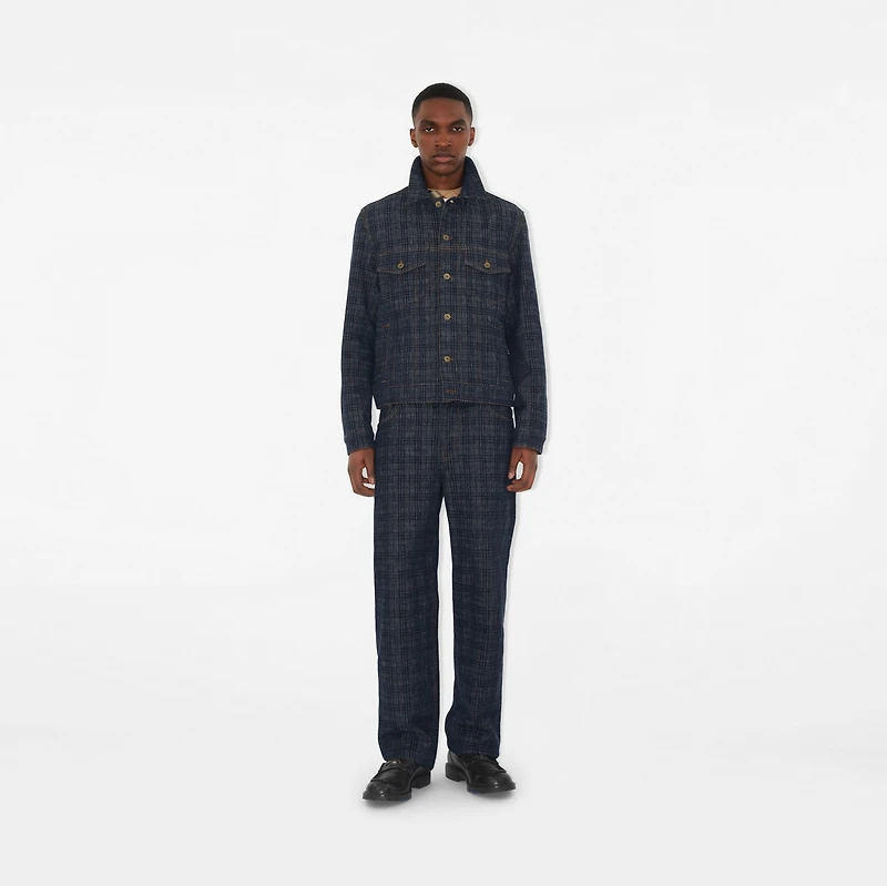 Check Denim Jacket in Indigo blue - Men, Cotton | Burberry® Official