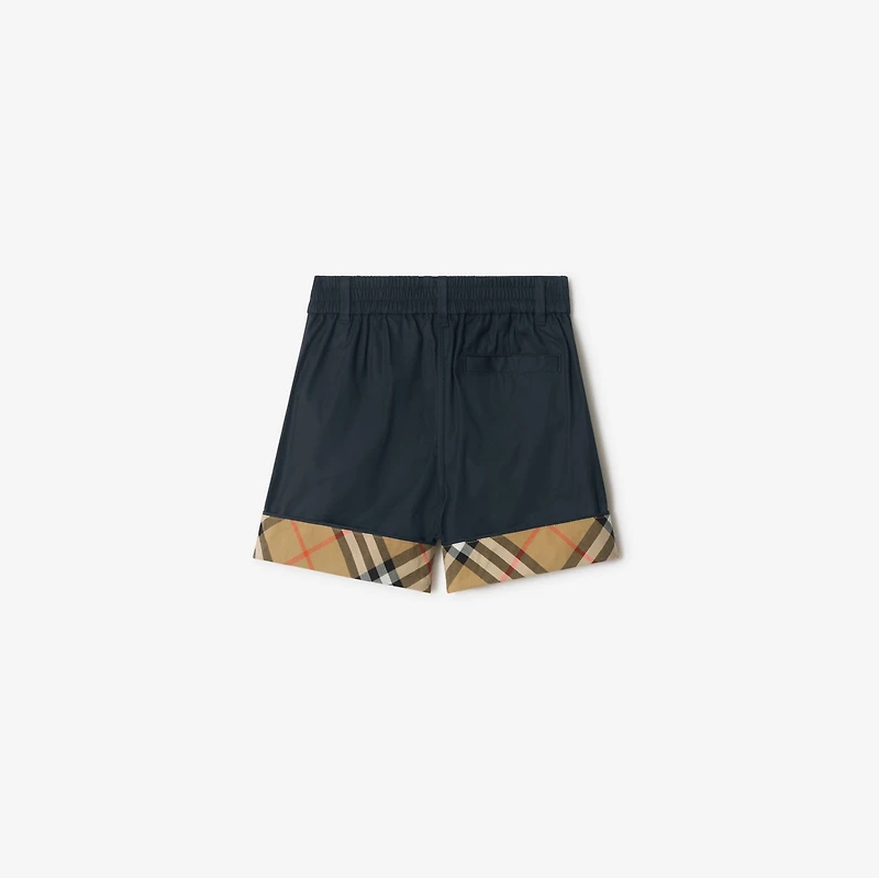 Check Turn-up Cotton Shorts in Navy | Burberry® Official