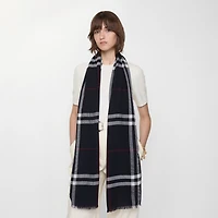 Wide Check Wool Scarf in Ink | Burberry® Official