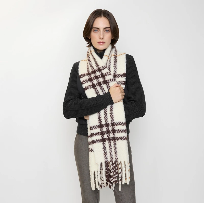 Check Alpaca Wool Blend Bouclé Scarf in Pebble white | Burberry® Official