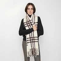 Check Alpaca Wool Blend Bouclé Scarf in Pebble white | Burberry® Official