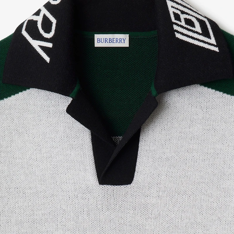 Logo Trim​ Wool Polo Shirt in White/black/green - Men | Burberry® Official