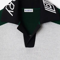 Logo Trim​ Wool Polo Shirt in White/black/green - Men | Burberry® Official