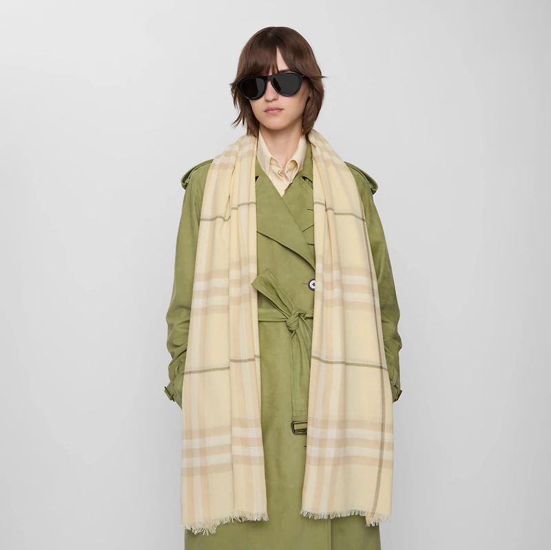 Wide Check Wool Scarf in Buff | Burberry® Official