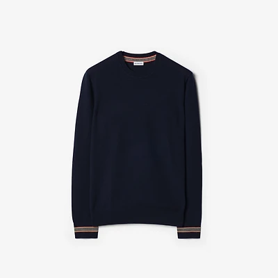 Icon Stripe Trim Wool Sweater in Navy - Men | Burberry® Official