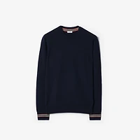 Icon Stripe Trim Wool Sweater in Navy - Men | Burberry® Official