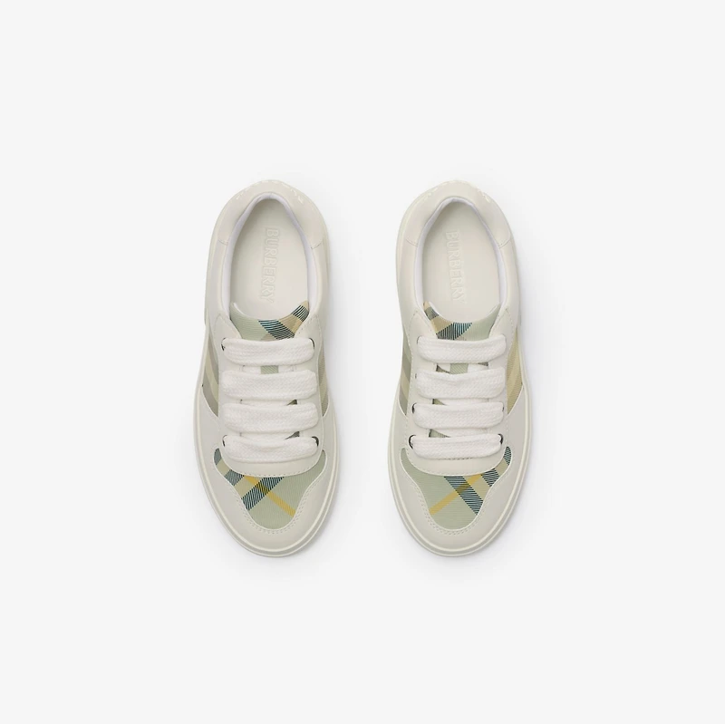 Check and Leather Sneakers in Breeze - Children | Burberry® Official