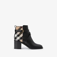 Check and Leather Heel Boots in Black/archive beige - Women | Burberry® Official