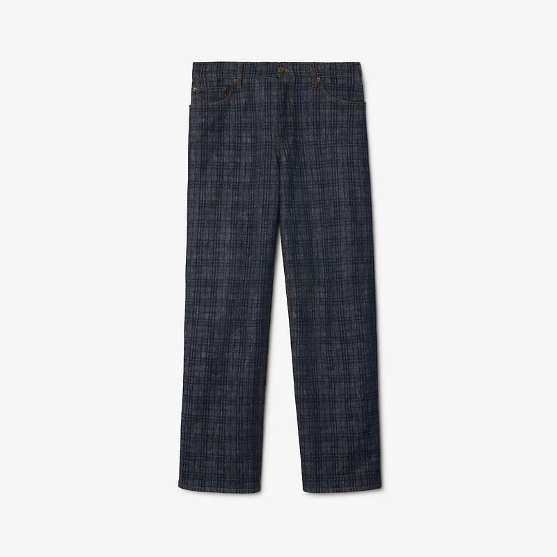 Loose Check Denim Jeans in Indigo blue - Men, Cotton | Burberry® Official