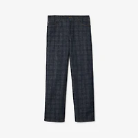 Loose Check Denim Jeans in Indigo blue - Men, Cotton | Burberry® Official
