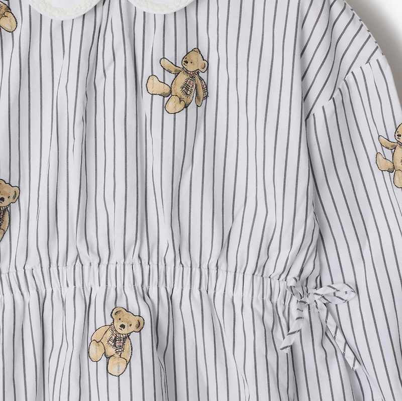 Thomas Bear Striped Cotton Dress in Black/white | Burberry® Official