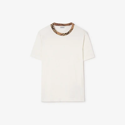 Check Trim Cotton T-shirt in Chalk white - Men | Burberry® Official