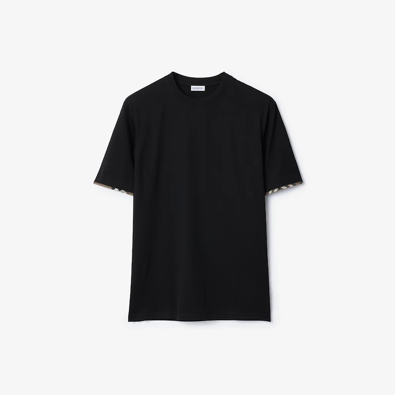 Check Trim Cotton T-shirt in Black - Men | Burberry® Official