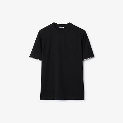 Check Trim Cotton T-shirt in Black - Men | Burberry® Official