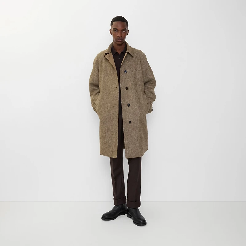 Long Reversible Herringbone Wool Car Coat in Clay brown - Men | Burberry® Official
