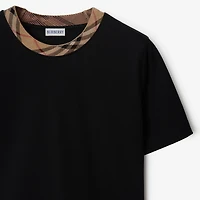 Check Trim Cotton T-shirt in Black - Women | Burberry® Official