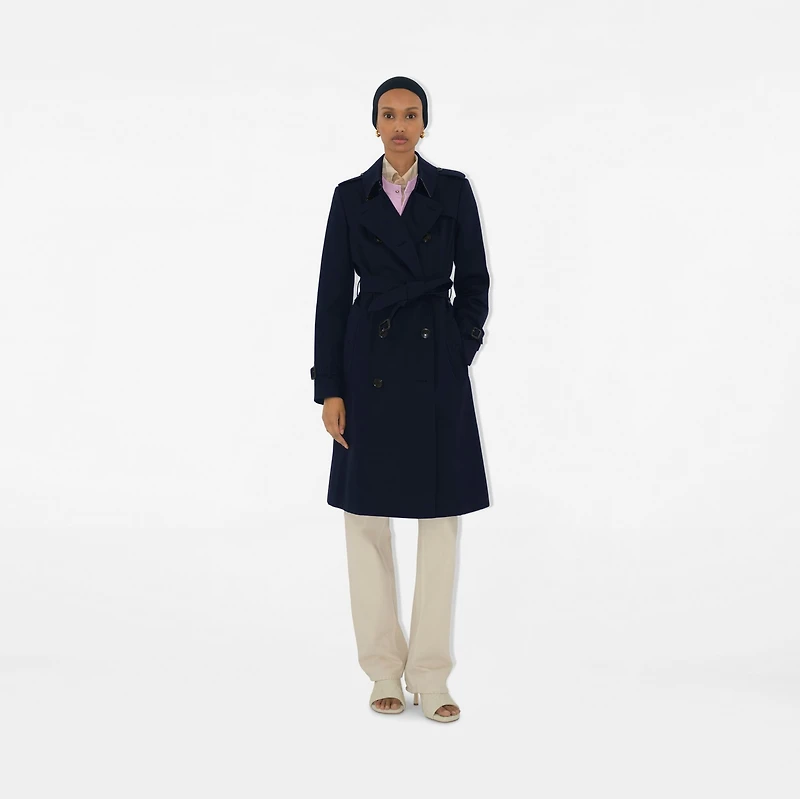 Long Chelsea Heritage Trench Coat in Coal blue - Women, Cotton Gabardine | Burberry® Official