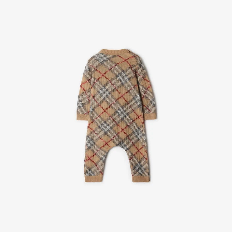 Check Alpaca Wool Silk Blend Jumpsuit in Pale stone - Children | Burberry® Official