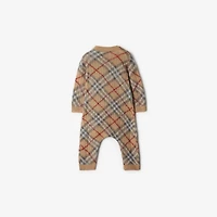 Check Alpaca Wool Silk Blend Jumpsuit in Pale stone - Children | Burberry® Official
