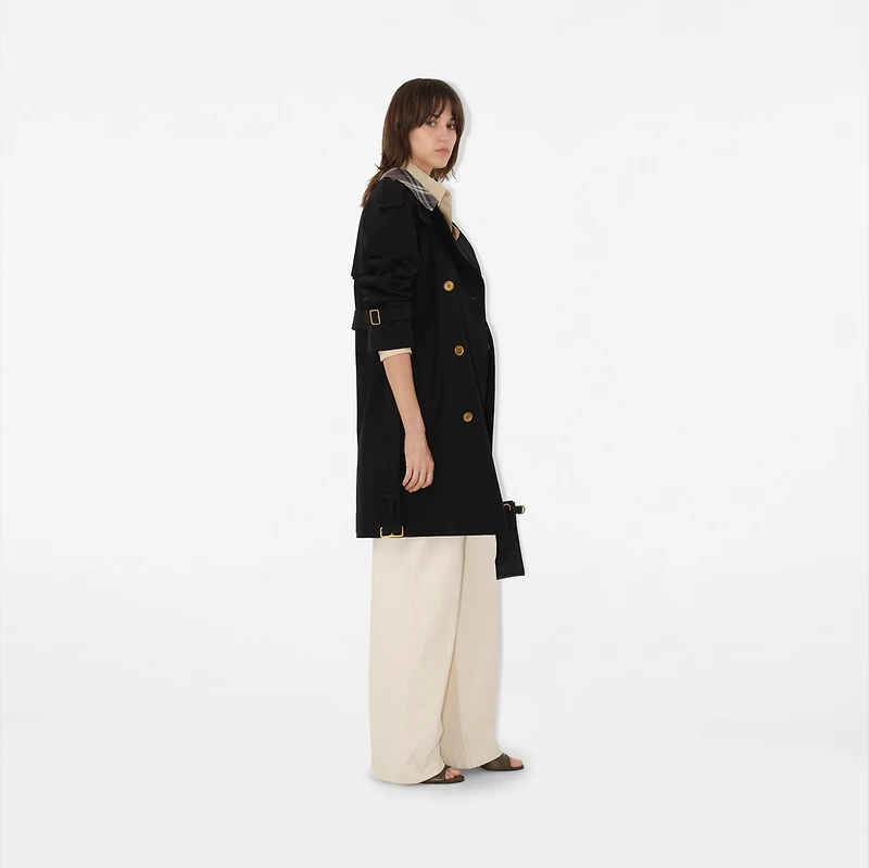 Mid-length Check Collar Castleford Trench Coat in Black - Women, Cotton | Burberry® Official