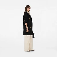 Mid-length Check Collar Castleford Trench Coat in Black - Women, Cotton | Burberry® Official