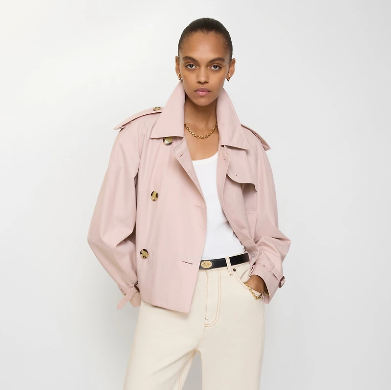 Cropped Tropical Gabardine Trench Jacket in Pale sugar pink - Women, Cotton | Burberry® Official