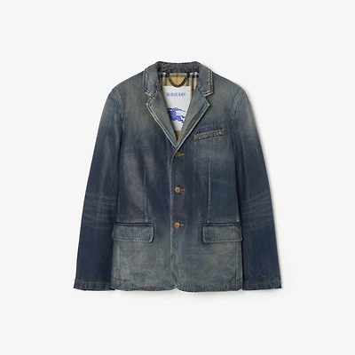 Coated Denim Tailored Jacket in Mid blue - Men, Cotton | Burberry® Official