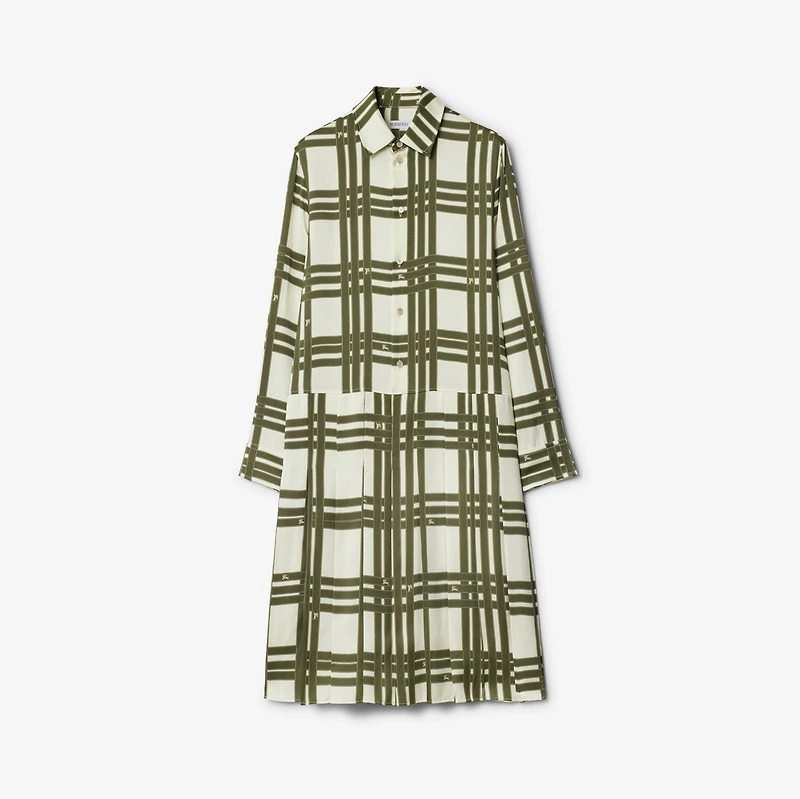 Ribbon Check Silk Dress in Swamp - Women | Burberry® Official