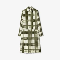 Ribbon Check Silk Dress in Swamp - Women | Burberry® Official