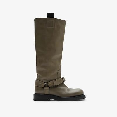 Leather Saddle High Boots in Loch - Women | Burberry® Official