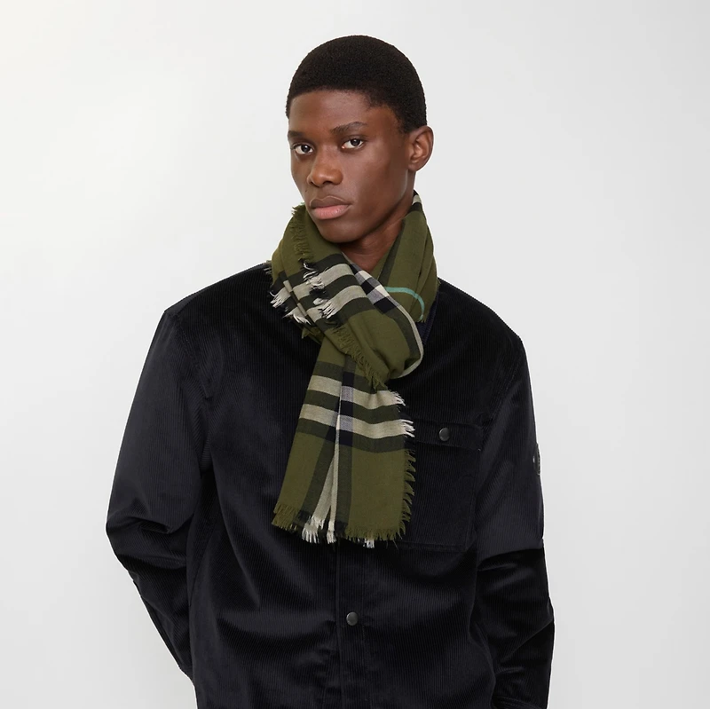Wide Check Wool Scarf in Pea | Burberry® Official