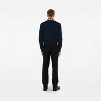 Long-sleeve Check Collar Cotton Polo Shirt in Smoked navy - Men | Burberry® Official