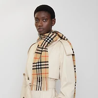 Narrow Check Cashmere Scarf in Sand | Burberry® Official
