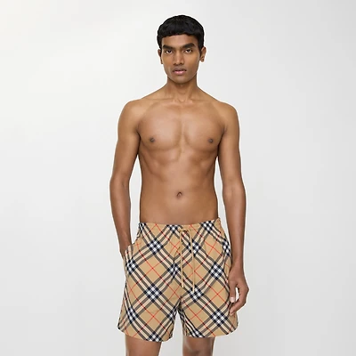 Check Swim Shorts in Sand beige - Men, Nylon | Burberry® Official