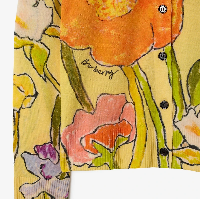 Highgrove Cascading Flowers Wool Cardigan in Yellow - Women | Burberry® Official