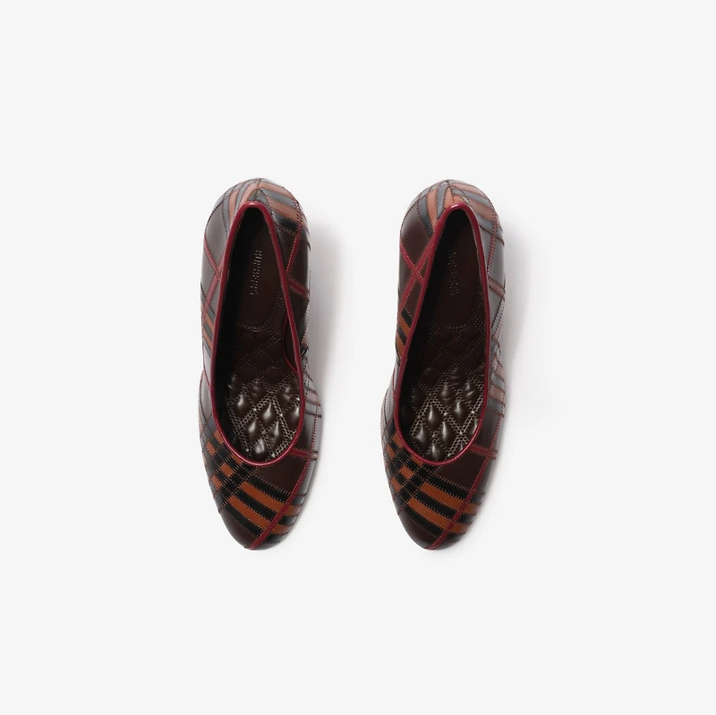 Check Leather Trinket Pumps in Mahogany red - Women | Burberry® Official