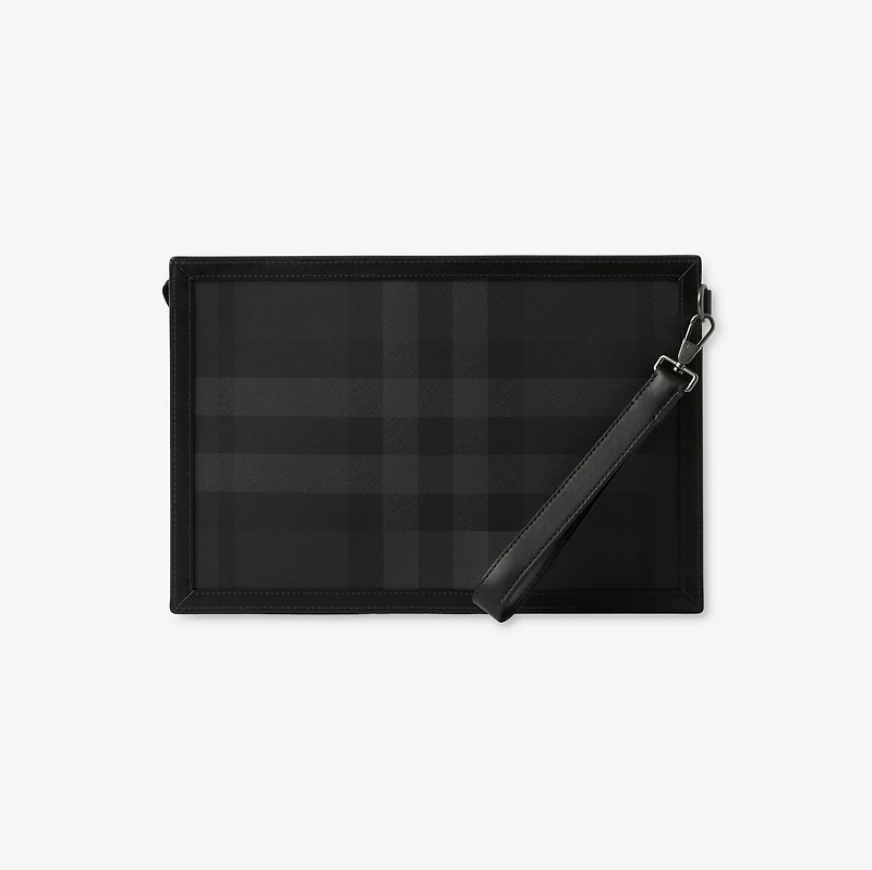 Check Zip Pouch in Charcoal - Men, Canvas | Burberry® Official