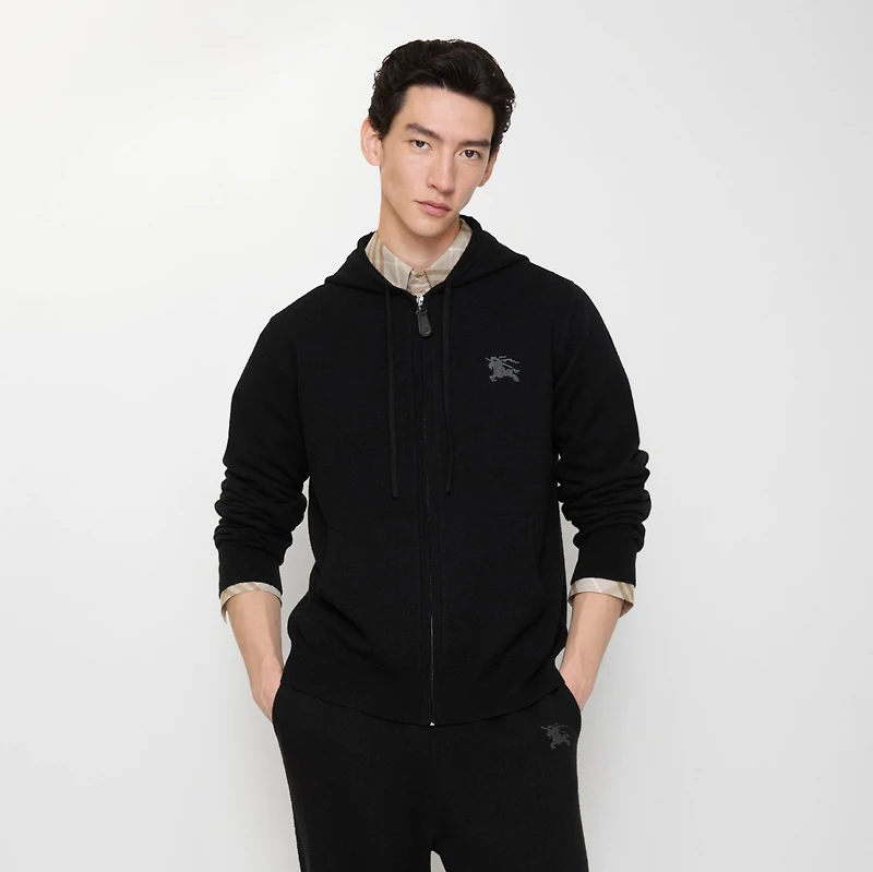 Wool Zip Hoodie in Black - Men, Cashmere | Burberry® Official