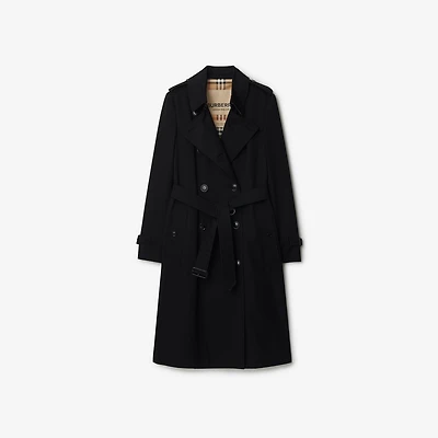 Long Chelsea Heritage Trench Coat in Black - Women, Cotton Gabardine | Burberry® Official